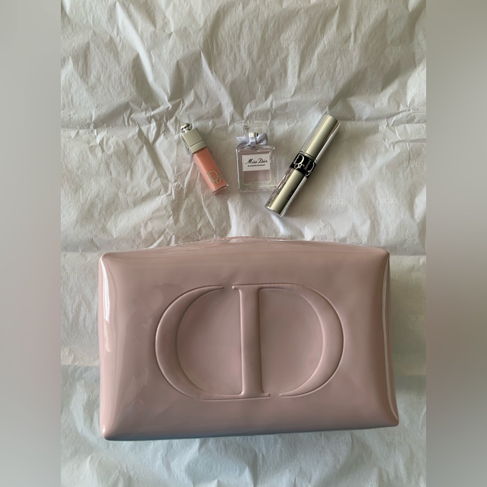 Dior Pink Cosmetic Pouch with Parfume, Mascara & Lip Gloss